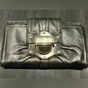 B. Makowsky Metallic Pewter Genuine Leather Wallet